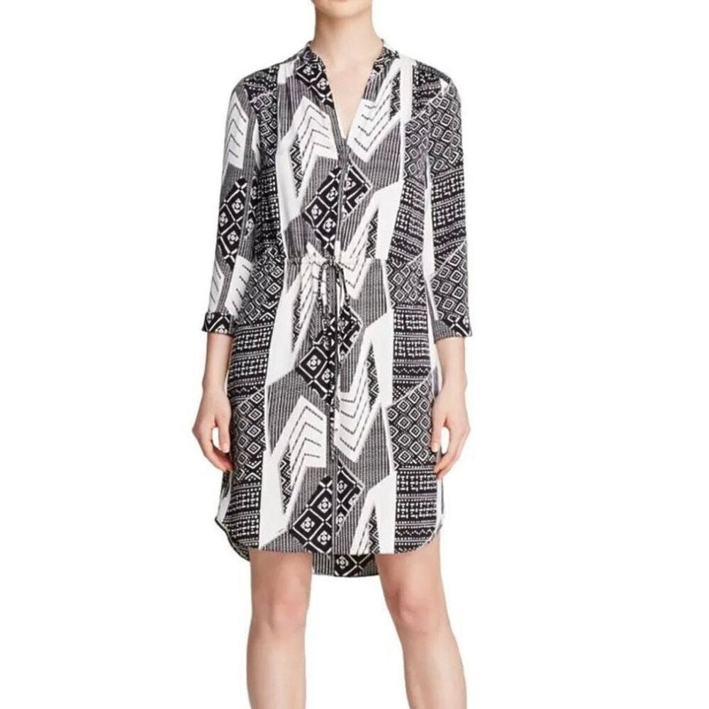 Diane Von Furstenberg Freya Silk Ethnic Collage Stretch Shirt Dress Size 6